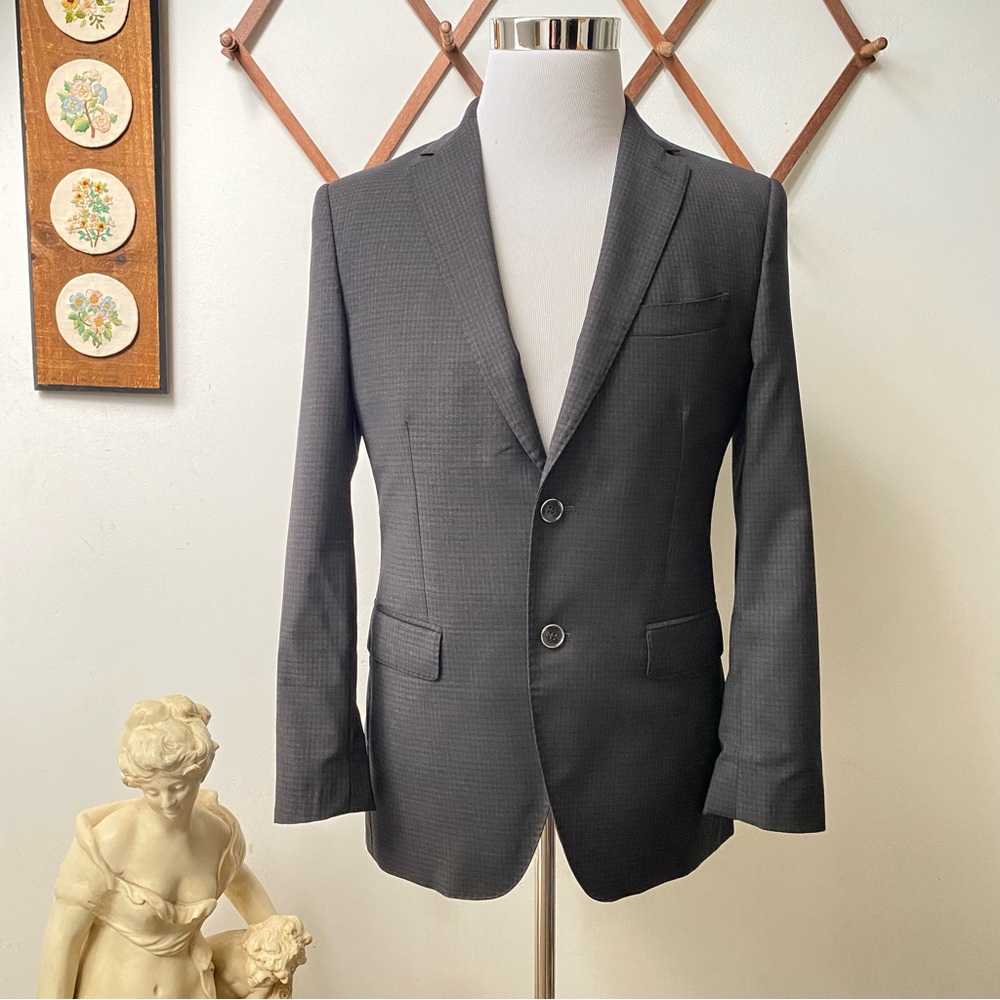 Calvaresi Italian Grey Checkered Plaid Wool Blazer Vitale Barberis Canonico
